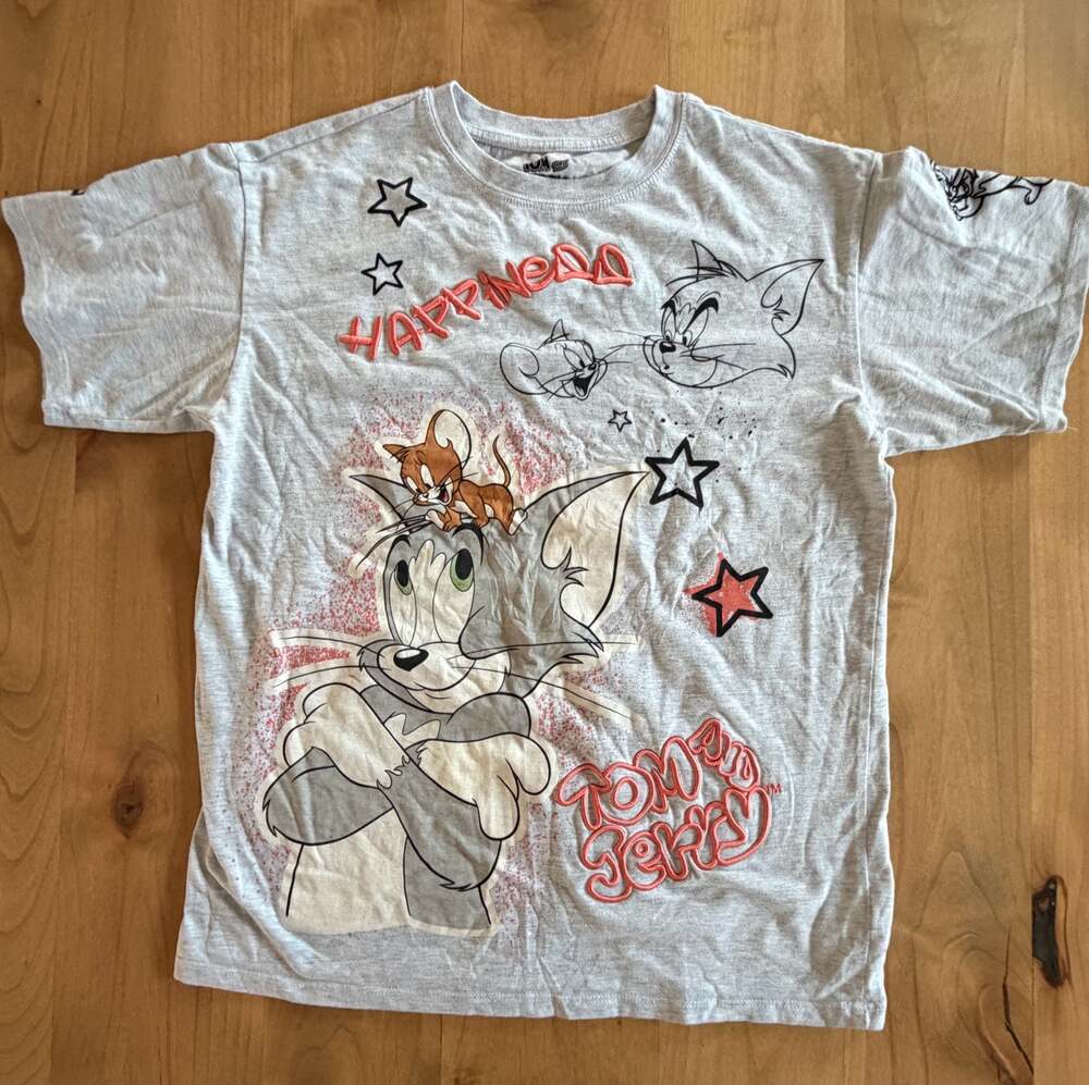 Tom and Jerry Happiness Graphic Embroidered T-Shirt Small
